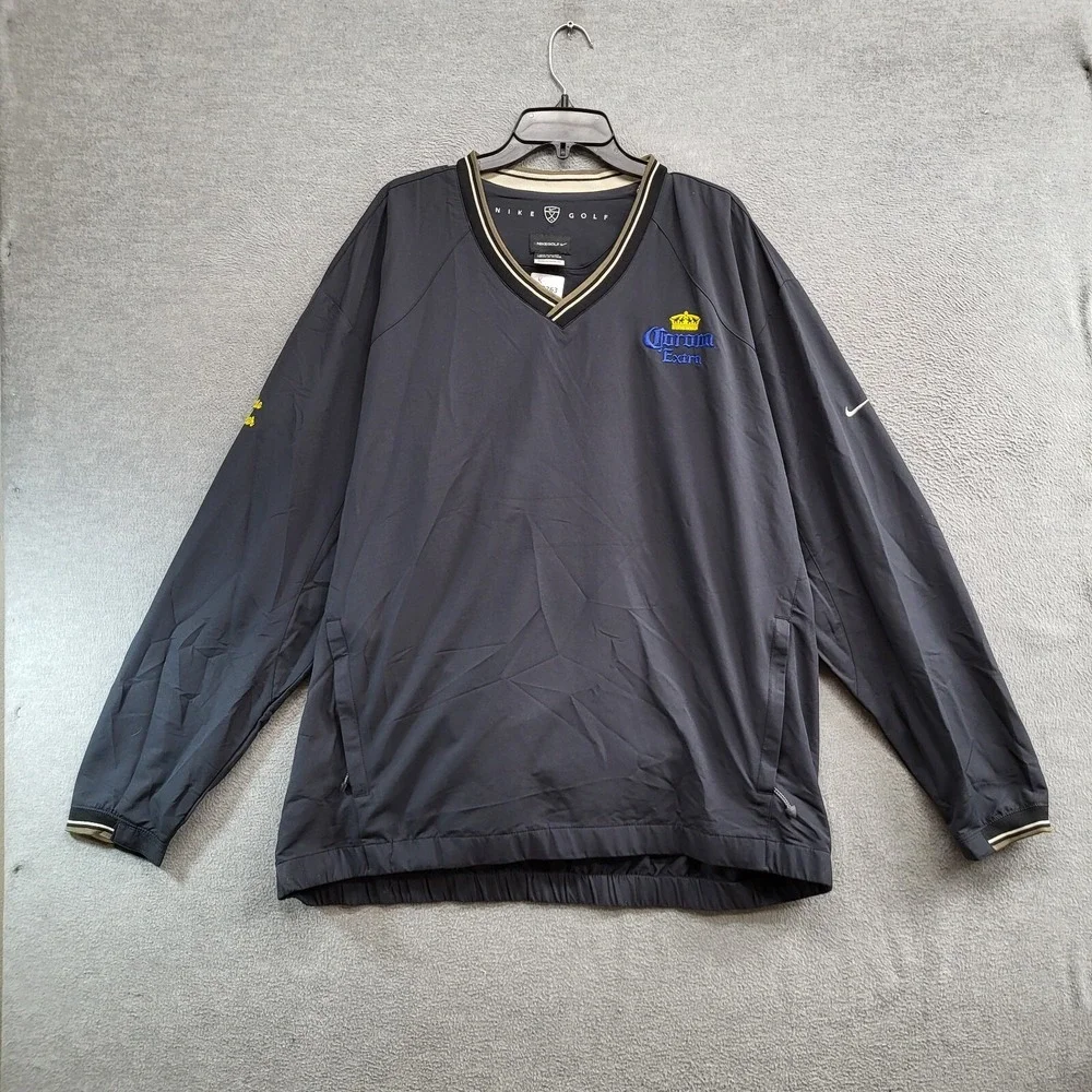 Nike Golf Men Sweatshirt 2XL Blue Swoosh Logo Windbreaker‎ V Neck Long Sleeve
